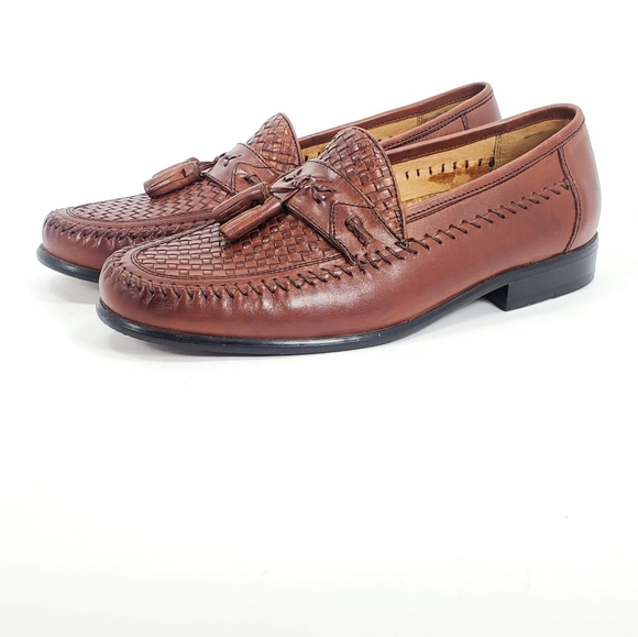 Domani Other - Domani Brown Leather Woven Tassels Loafers Dress